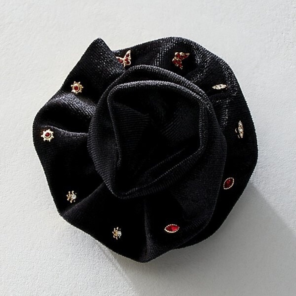 Free People Velvet Rosette Pin & Gem Stone Earring Stud Pack NWT Ruby